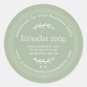 Rustieke Handgemaakte Lavendelzeep Lauriergroen Ronde Sticker