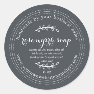 Rustieke Handgemaakte Roos Myrrhe Zeep Off-Zwart Ronde Sticker
