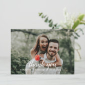 Rustieke handgeschreven script foto bruiloft bedankkaart (Staand voorkant)