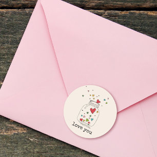 Rustieke handgetekende hart in pot hou van jou ronde sticker