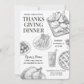 Rustieke handgetekende Thanksgiving-diner Kaart (Voorkant)