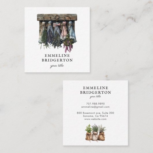 Rustieke hangende gedroogde bloemen vierkante visitekaartje (Voorkant / Achterkant)