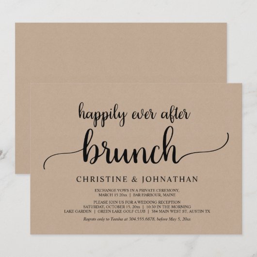 Rustieke Happily Ever After Brunch Trouw Elopement Kaart (Voorkant / Achterkant)