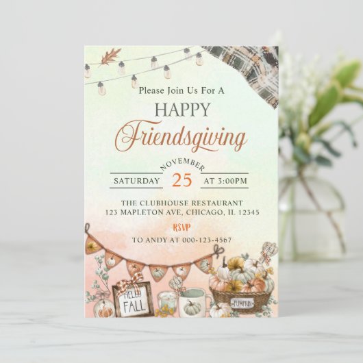 Rustieke Happy Friendsgiving Pompoen Kaart (Staand voorkant)