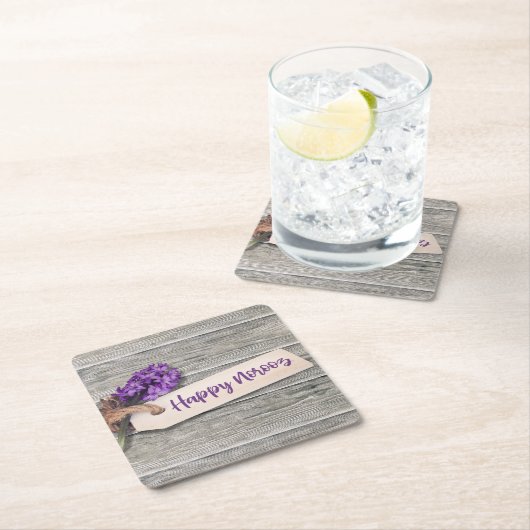 Rustieke Happy Norooz Hyacint - Papieren Onderzett Vierkante Kartonnen Onderzetter (Insitu)