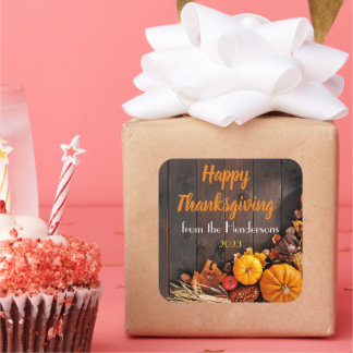 Rustieke Happy Thanksgiving herfst/Herfst producte Vierkante Sticker