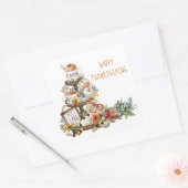 Rustieke Happy Thanksgiving Pompoenen Herfst Vierkante Sticker (Envelop)