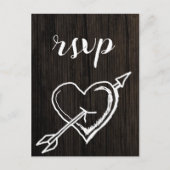Rustieke hart pijl hout bruiloft rsvp briefkaarten (Voorkant)