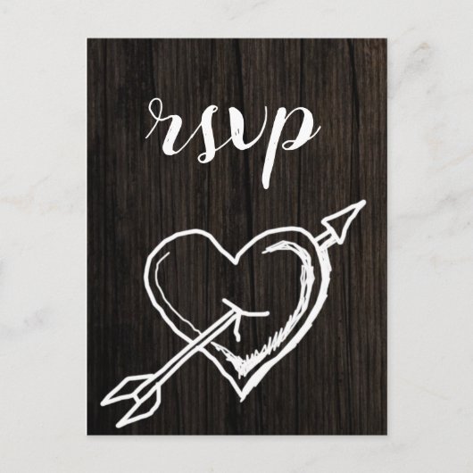 Rustieke hart pijl hout bruiloft rsvp briefkaarten (Voorkant)