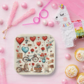 Rustieke harten schetsen rood en crème papieren bordje (Feest)