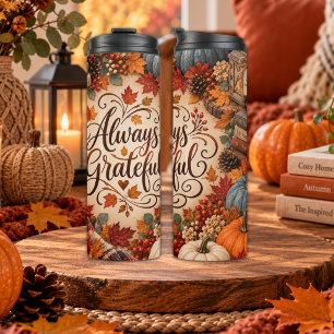 Rustieke Herfst Altijd Dankbaar Pompoenen Illustra Thermosbeker