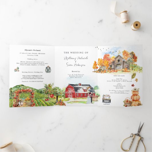 Rustieke herfst Apple Orchard bruiloft Drieluik Uitnodiging (Binnen)