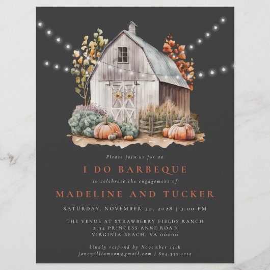 Rustieke Herfst Barn String Lights bruiloft uitnod Flyer (Voorkant)