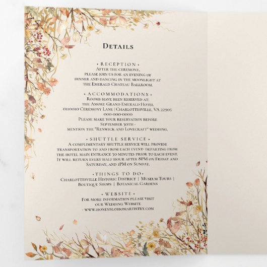 rustieke Herfst Beige bruiloft Drieluik Uitnodiging (Binnenzijde eerst)