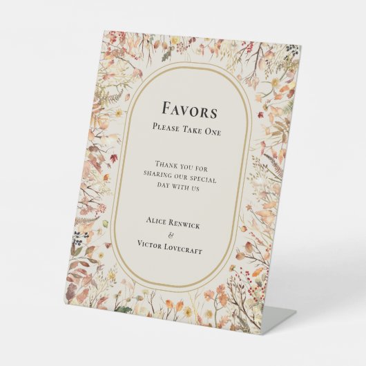 rustieke Herfst Beige bruiloft gunsten Reclamebord Met Voetstuk (Voorkant)