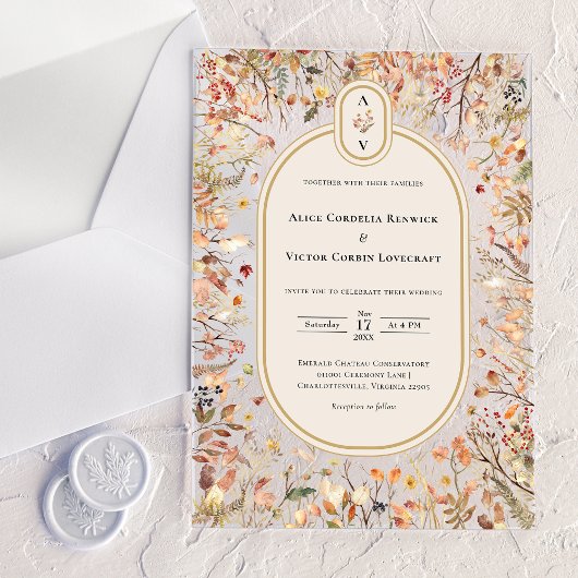 rustieke Herfst Beige bruiloft Monogram Acryl Uitnodigingen