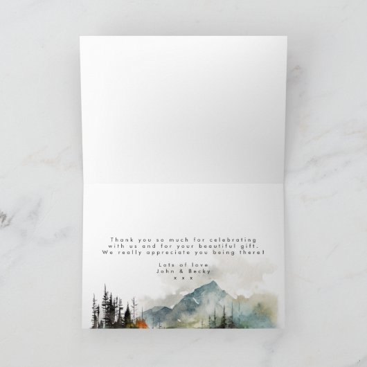 rustieke herfst berg bos bruiloft dank u kaart (Binnen)