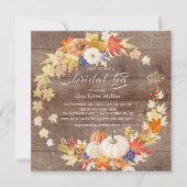 Rustieke herfst bladeren pompoenen bruids thee kaart (Voorkant)