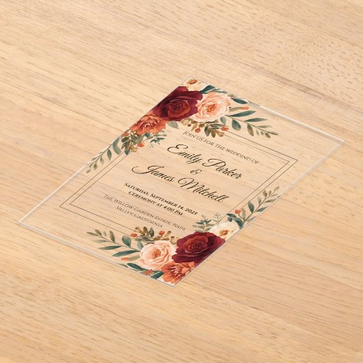 Rustieke Herfst Bloemen Acryl Huwelijksuitnodiging Acryl Uitnodigingen (Laagn)