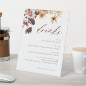 Rustieke Herfst Bloemen Bruiloft Drink Menu Reclamebord Met Voetstuk (Insitu)