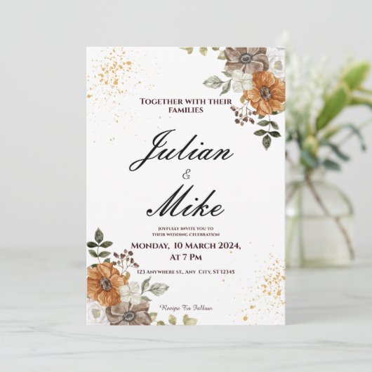 Rustieke Herfst Bloemen Huwelijksuitnodiging Kaart (Staand voorkant)