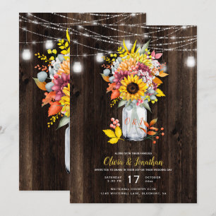 Rustieke Herfst Bloemen Mason Jar Barn Hout Huweli Kaart