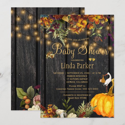 Rustieke herfst bloemen schuur hout herfst baby sh kaart (Voorkant / Achterkant)