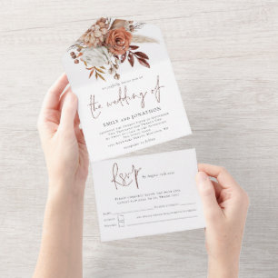 Rustieke herfst bloemen script bruiloft all in one uitnodiging