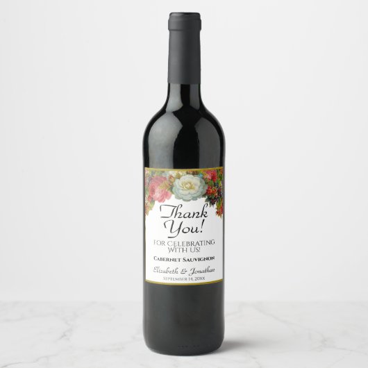  rustieke herfst bloemenbruiloft dank u wijn etiket (Voorkant)