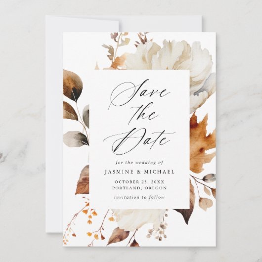 Rustieke herfst bloemenbruiloft Lijst Save The Date (Voorkant)