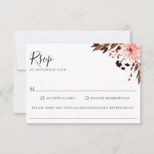 Rustieke herfst bloemenbruiloft voedsel allergie R RSVP Kaartje