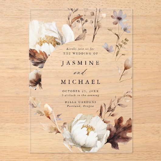 Rustieke herfst bloemencirkel Lijst bruiloft Acryl Uitnodigingen (Voorkant)