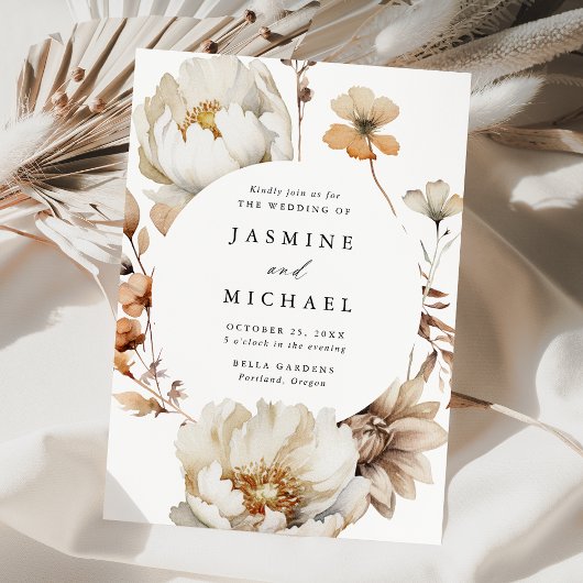 Rustieke herfst bloemencirkel Lijst bruiloft Kaart