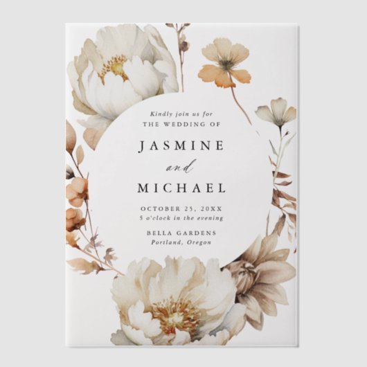 Rustieke herfst bloemencirkel Lijst bruiloft Vellum Uitnodigingen (Voorkant)