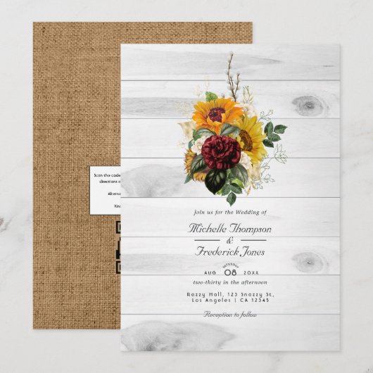 Rustieke herfst bloemencode QR Code RSVP landelijk Kaart (Voorkant / Achterkant)