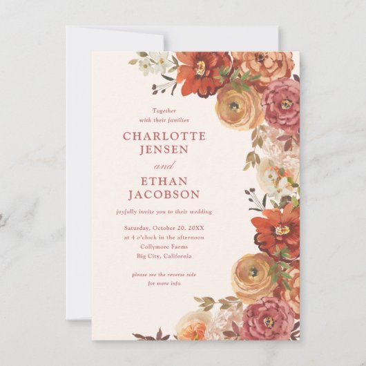 Rustieke herfst bloemendubbel zijdig bruiloft kaart (Voorkant)
