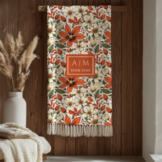 Rustieke herfst bloemenkoper terracotta olijf deke fleece deken
