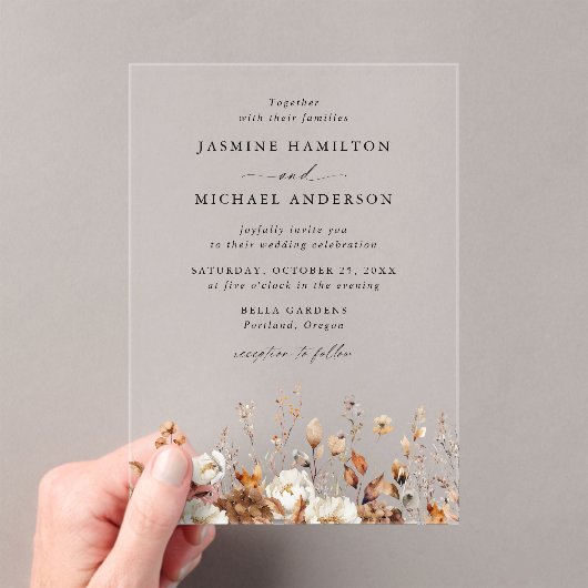 Rustieke herfst bloemenweide bruiloft acryl uitnodigingen (Insitu (Draagbaar))