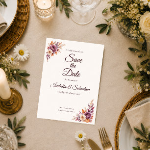Rustieke herfst bloemige bruiloft save the date