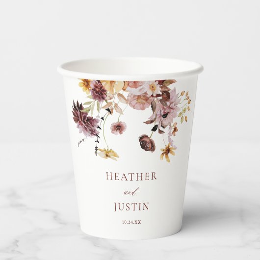 Rustieke herfst bloemige monogram bruiloft  papieren bekers (Achterkant)