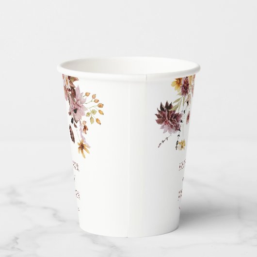 Rustieke herfst bloemige monogram bruiloft  papieren bekers (Rechts)