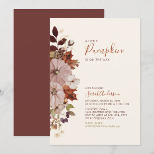 Rustieke Herfst Bloemige Pompoen Baby Shower Uitno Kaart