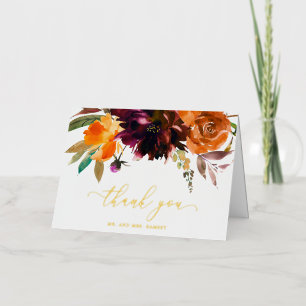 Rustieke herfst bloemrijke elegante trouw bedankt folie wenskaart