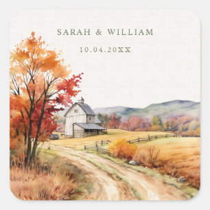 Rustieke herfst boerderij linnen print Wedding Sti Vierkante Sticker