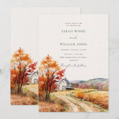 Rustieke herfst boerderij met linnen print Trouwen Kaart (Voorkant / Achterkant)