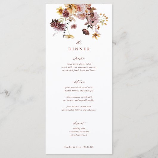 Rustieke Herfst Boho Floral bruiloft diner Menu (Voorkant)