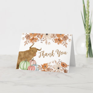 Rustieke Herfst Boho Floral Highland Koe Baby show Bedankkaart