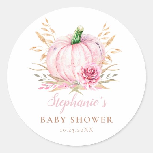 Rustieke herfst boho pompoen baby meisje douche ronde sticker (Voorkant)