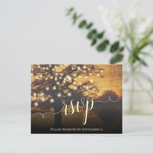 Rustieke Herfst Boom & Lichten Perkament Bruiloft Briefkaart (Staand voorkant)