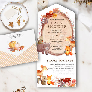 Rustieke herfst bos bosdieren baby shower all in one uitnodiging